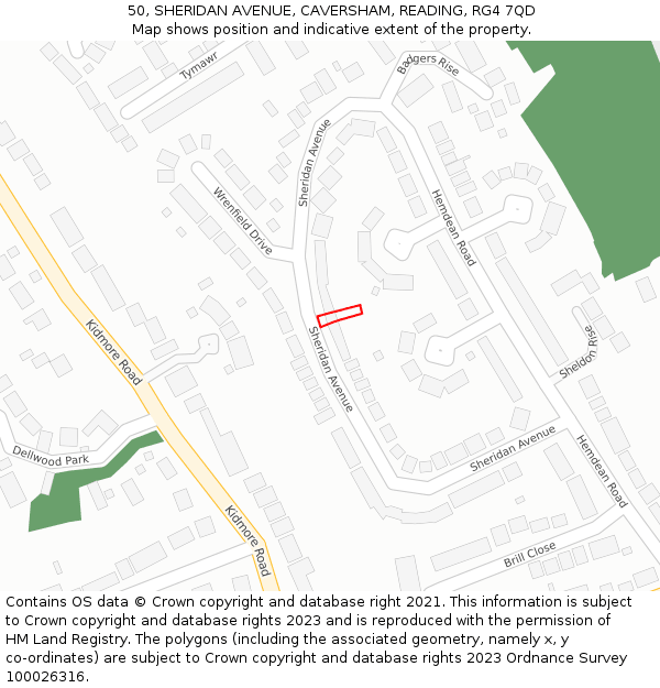 50, SHERIDAN AVENUE, CAVERSHAM, READING, RG4 7QD: Location map and indicative extent of plot