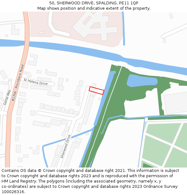 50, SHERWOOD DRIVE, SPALDING, PE11 1QP: Location map and indicative extent of plot