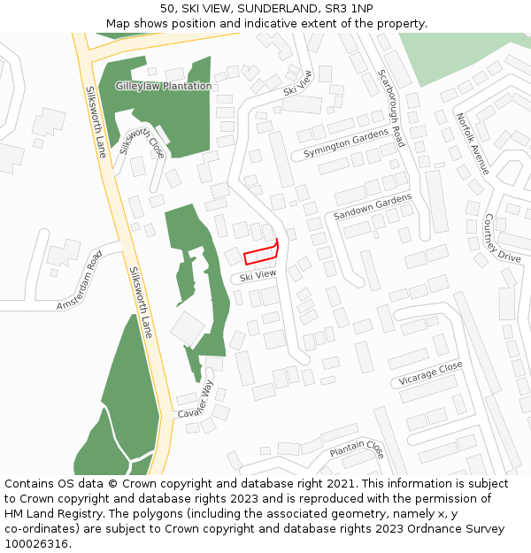 50, SKI VIEW, SUNDERLAND, SR3 1NP: Location map and indicative extent of plot