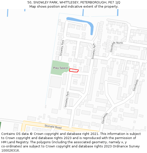 50, SNOWLEY PARK, WHITTLESEY, PETERBOROUGH, PE7 1JQ: Location map and indicative extent of plot