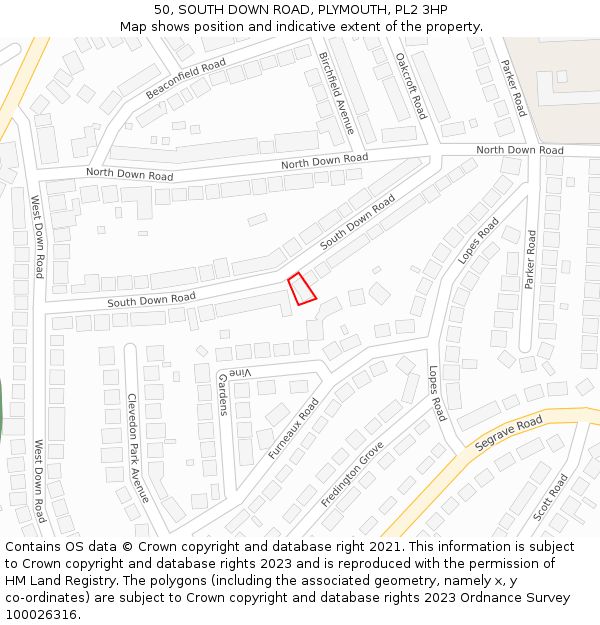 50, SOUTH DOWN ROAD, PLYMOUTH, PL2 3HP: Location map and indicative extent of plot