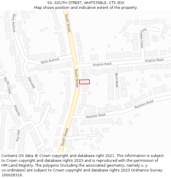 50, SOUTH STREET, WHITSTABLE, CT5 3DX: Location map and indicative extent of plot