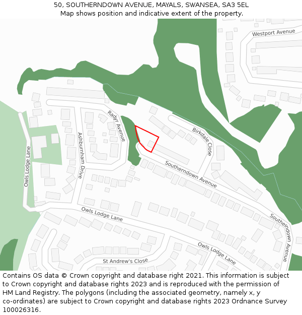 50, SOUTHERNDOWN AVENUE, MAYALS, SWANSEA, SA3 5EL: Location map and indicative extent of plot