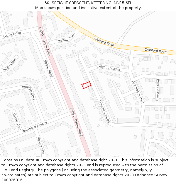 50, SPEIGHT CRESCENT, KETTERING, NN15 6FL: Location map and indicative extent of plot