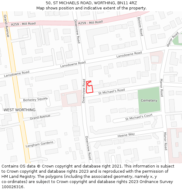 50, ST MICHAELS ROAD, WORTHING, BN11 4RZ: Location map and indicative extent of plot