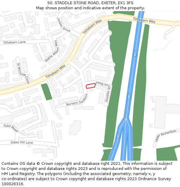 50, STADDLE STONE ROAD, EXETER, EX1 3FS: Location map and indicative extent of plot