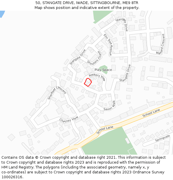 50, STANGATE DRIVE, IWADE, SITTINGBOURNE, ME9 8TR: Location map and indicative extent of plot