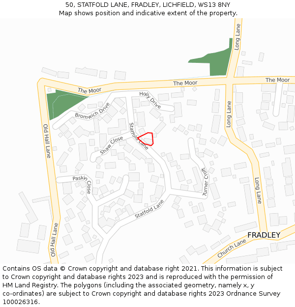 50, STATFOLD LANE, FRADLEY, LICHFIELD, WS13 8NY: Location map and indicative extent of plot