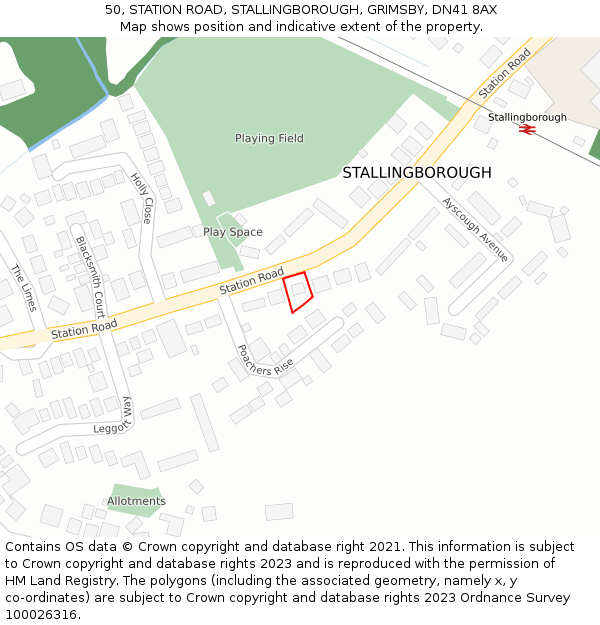 50, STATION ROAD, STALLINGBOROUGH, GRIMSBY, DN41 8AX: Location map and indicative extent of plot