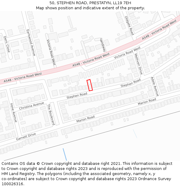 50, STEPHEN ROAD, PRESTATYN, LL19 7EH: Location map and indicative extent of plot