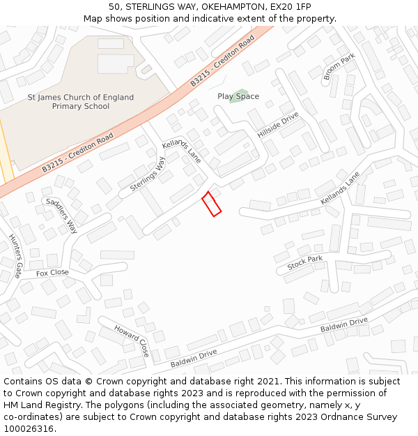 50, STERLINGS WAY, OKEHAMPTON, EX20 1FP: Location map and indicative extent of plot