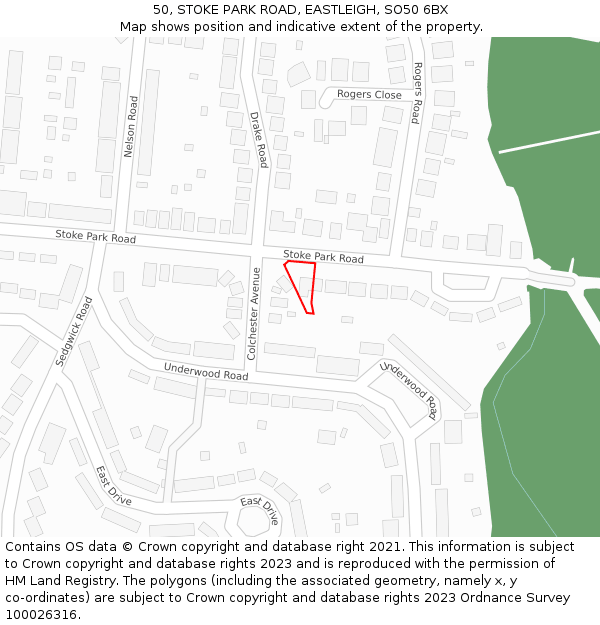 50, STOKE PARK ROAD, EASTLEIGH, SO50 6BX: Location map and indicative extent of plot