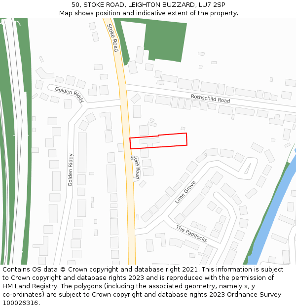 50, STOKE ROAD, LEIGHTON BUZZARD, LU7 2SP: Location map and indicative extent of plot