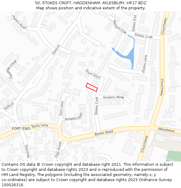 50, STOKES CROFT, HADDENHAM, AYLESBURY, HP17 8DZ: Location map and indicative extent of plot