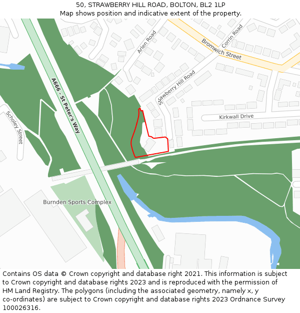 50, STRAWBERRY HILL ROAD, BOLTON, BL2 1LP: Location map and indicative extent of plot