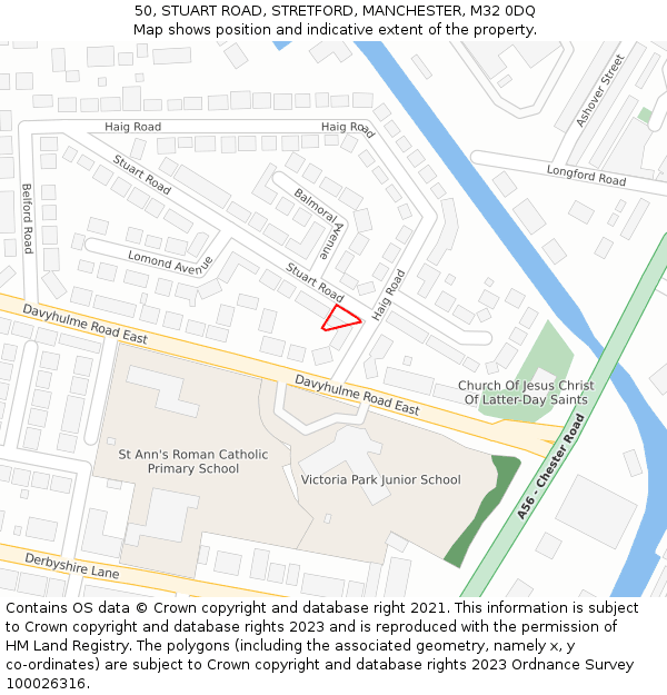 50, STUART ROAD, STRETFORD, MANCHESTER, M32 0DQ: Location map and indicative extent of plot