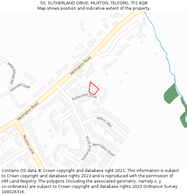 50, SUTHERLAND DRIVE, MUXTON, TELFORD, TF2 8QB: Location map and indicative extent of plot