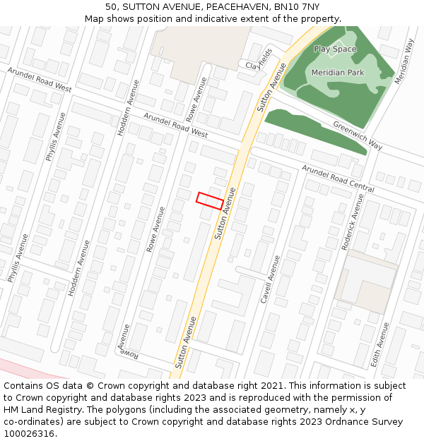 50, SUTTON AVENUE, PEACEHAVEN, BN10 7NY: Location map and indicative extent of plot