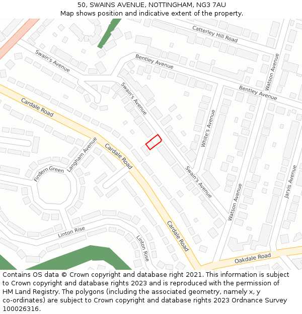 50, SWAINS AVENUE, NOTTINGHAM, NG3 7AU: Location map and indicative extent of plot