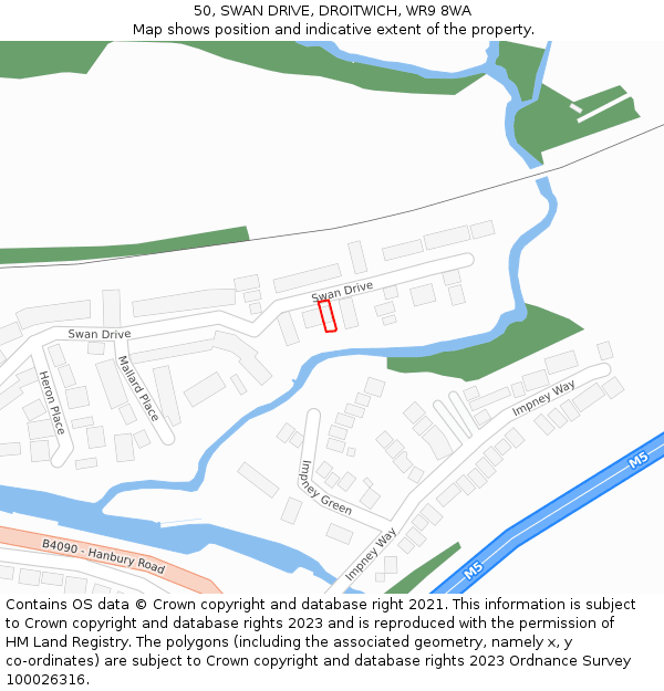 50, SWAN DRIVE, DROITWICH, WR9 8WA: Location map and indicative extent of plot