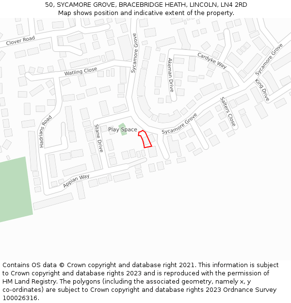 50, SYCAMORE GROVE, BRACEBRIDGE HEATH, LINCOLN, LN4 2RD: Location map and indicative extent of plot