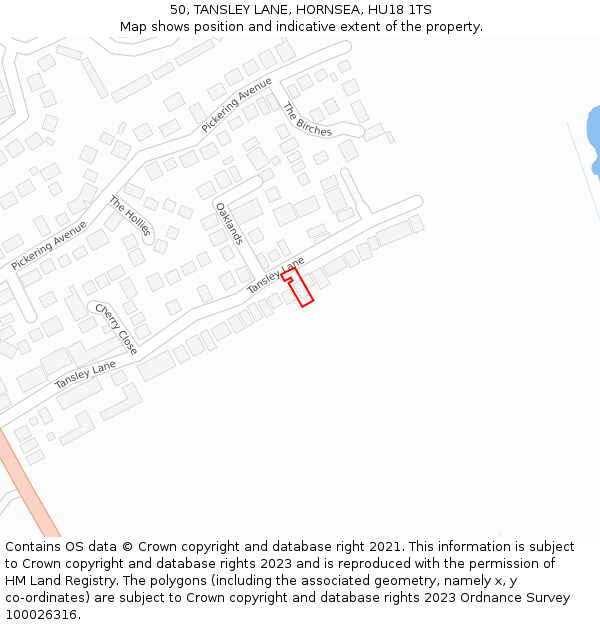 50, TANSLEY LANE, HORNSEA, HU18 1TS: Location map and indicative extent of plot