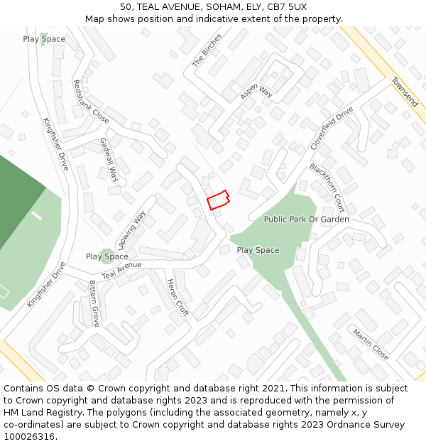 50, TEAL AVENUE, SOHAM, ELY, CB7 5UX: Location map and indicative extent of plot