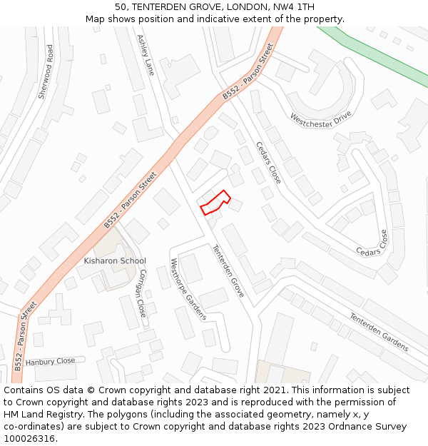 50, TENTERDEN GROVE, LONDON, NW4 1TH: Location map and indicative extent of plot