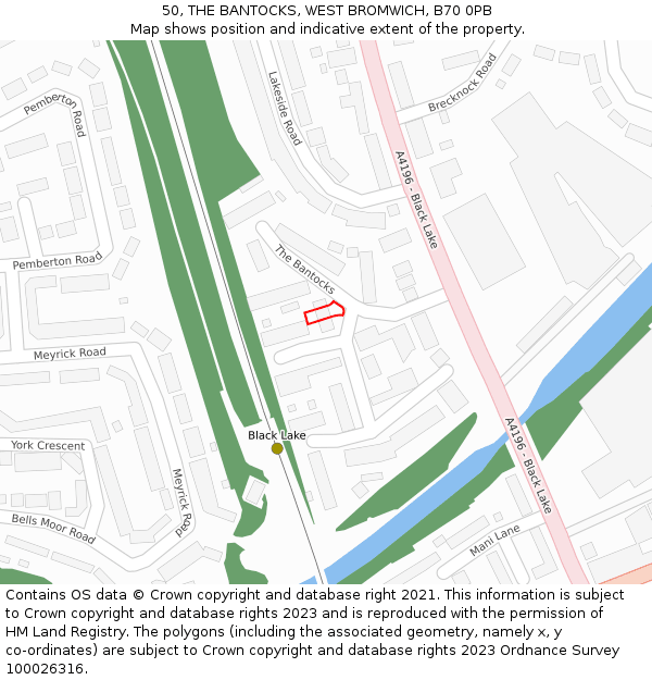 50, THE BANTOCKS, WEST BROMWICH, B70 0PB: Location map and indicative extent of plot