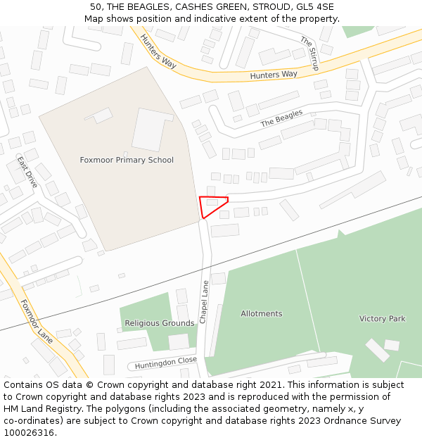50, THE BEAGLES, CASHES GREEN, STROUD, GL5 4SE: Location map and indicative extent of plot