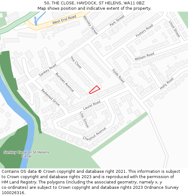 50, THE CLOSE, HAYDOCK, ST HELENS, WA11 0BZ: Location map and indicative extent of plot