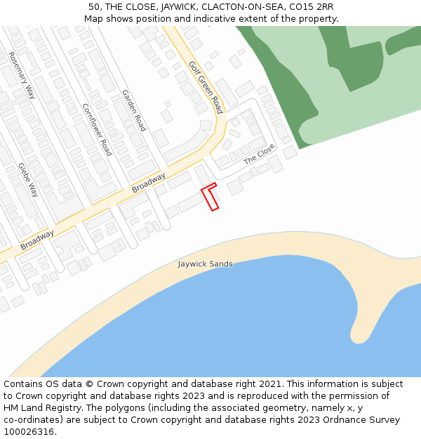 50, THE CLOSE, JAYWICK, CLACTON-ON-SEA, CO15 2RR: Location map and indicative extent of plot