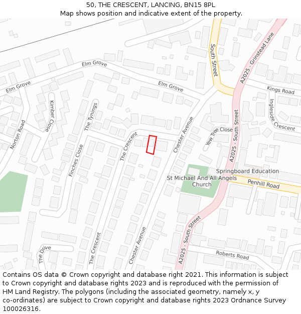 50, THE CRESCENT, LANCING, BN15 8PL: Location map and indicative extent of plot