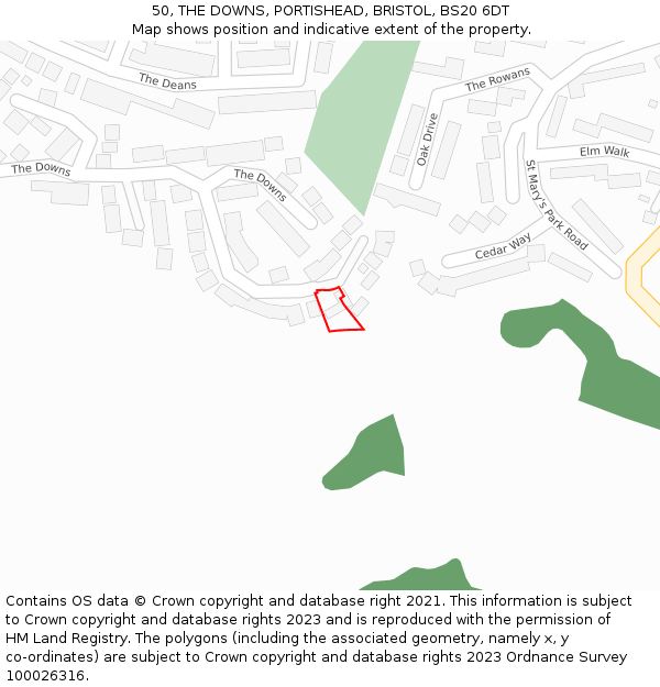 50, THE DOWNS, PORTISHEAD, BRISTOL, BS20 6DT: Location map and indicative extent of plot