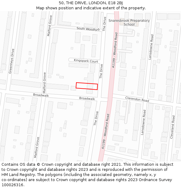 50, THE DRIVE, LONDON, E18 2BJ: Location map and indicative extent of plot