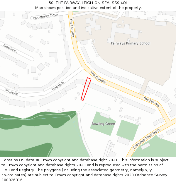 50, THE FAIRWAY, LEIGH-ON-SEA, SS9 4QL: Location map and indicative extent of plot