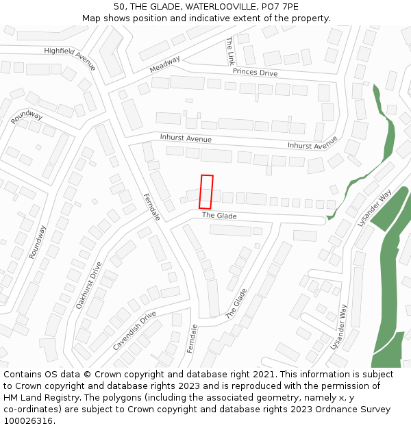 50, THE GLADE, WATERLOOVILLE, PO7 7PE: Location map and indicative extent of plot