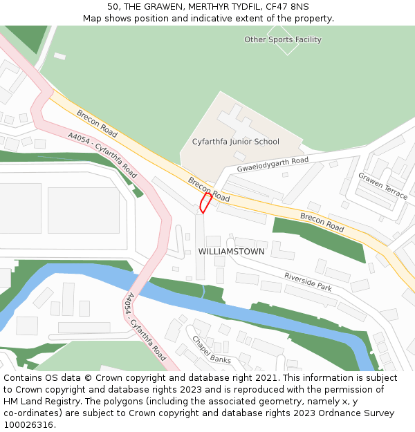 50, THE GRAWEN, MERTHYR TYDFIL, CF47 8NS: Location map and indicative extent of plot
