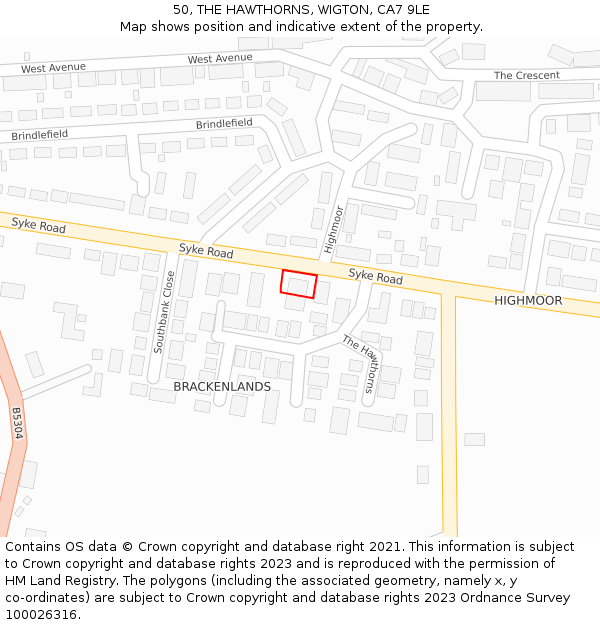 50, THE HAWTHORNS, WIGTON, CA7 9LE: Location map and indicative extent of plot