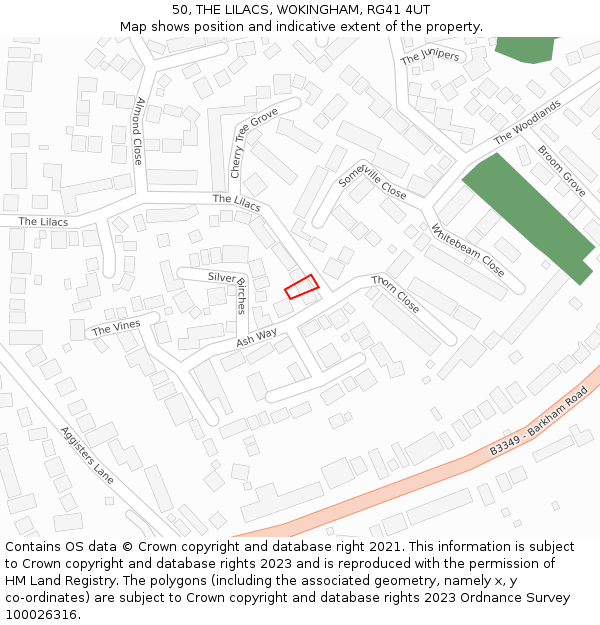 50, THE LILACS, WOKINGHAM, RG41 4UT: Location map and indicative extent of plot