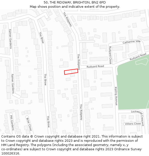50, THE RIDGWAY, BRIGHTON, BN2 6PD: Location map and indicative extent of plot