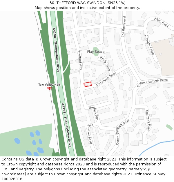 50, THETFORD WAY, SWINDON, SN25 1WJ: Location map and indicative extent of plot