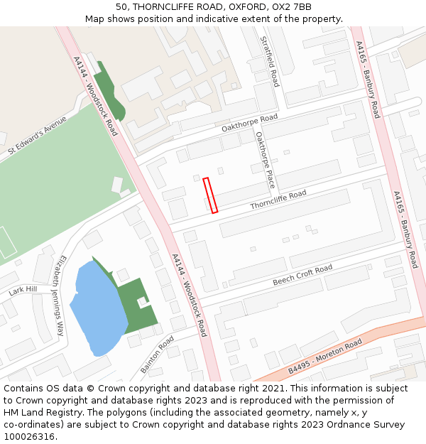 50, THORNCLIFFE ROAD, OXFORD, OX2 7BB: Location map and indicative extent of plot