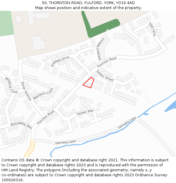 50, THORNTON ROAD, FULFORD, YORK, YO19 4AD: Location map and indicative extent of plot