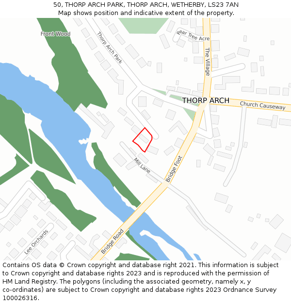 50, THORP ARCH PARK, THORP ARCH, WETHERBY, LS23 7AN: Location map and indicative extent of plot