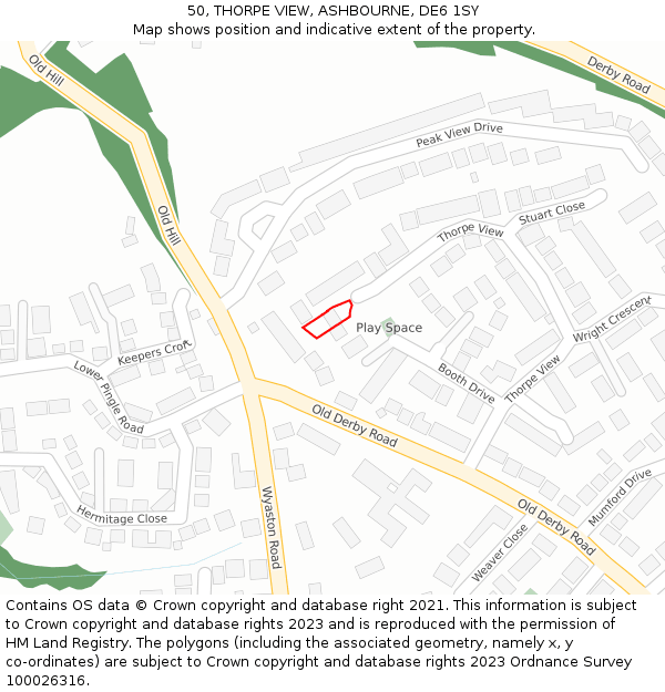 50, THORPE VIEW, ASHBOURNE, DE6 1SY: Location map and indicative extent of plot