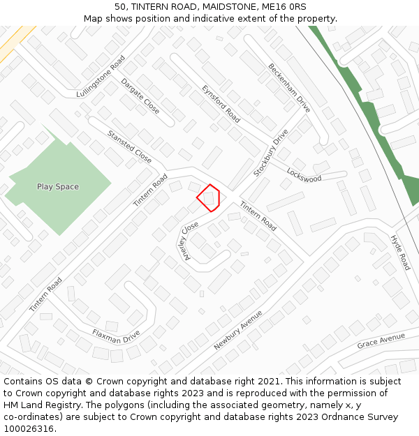 50, TINTERN ROAD, MAIDSTONE, ME16 0RS: Location map and indicative extent of plot