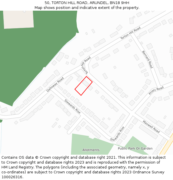 50, TORTON HILL ROAD, ARUNDEL, BN18 9HH: Location map and indicative extent of plot