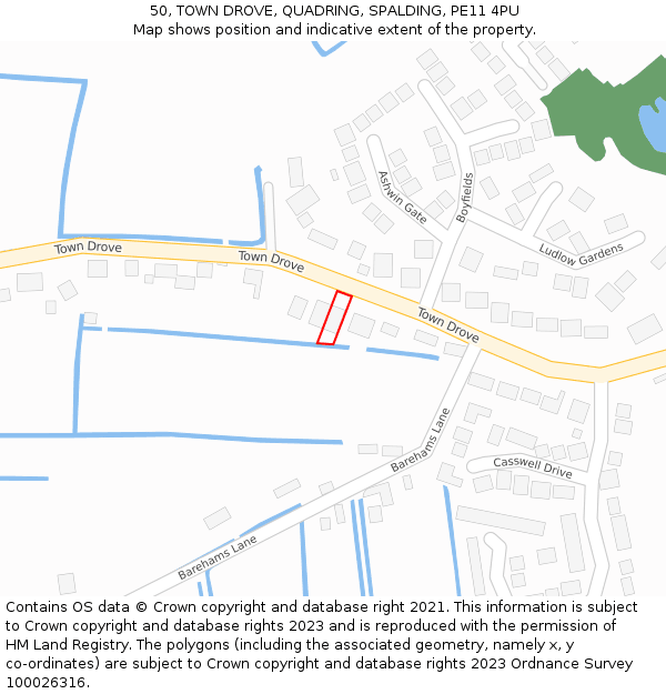 50, TOWN DROVE, QUADRING, SPALDING, PE11 4PU: Location map and indicative extent of plot