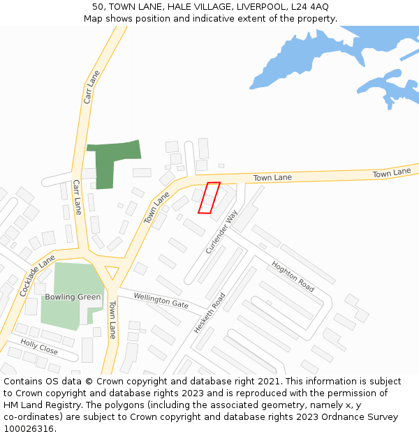 50, TOWN LANE, HALE VILLAGE, LIVERPOOL, L24 4AQ: Location map and indicative extent of plot